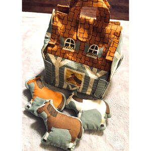 Ponderosa Fabric Panel Horse Barn Carrying Case Playset w/ stuffed horses